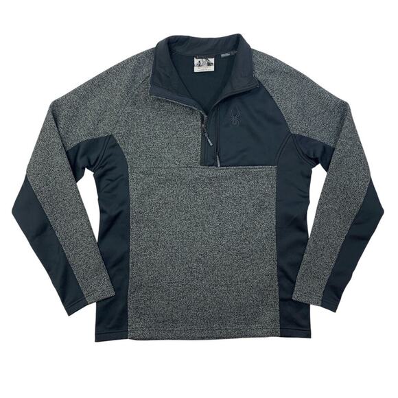 Spyder Sweatshirt Mens L Large Black Gray Fleece Gait Half Zip Knit Pullover - Picture 1 of 14